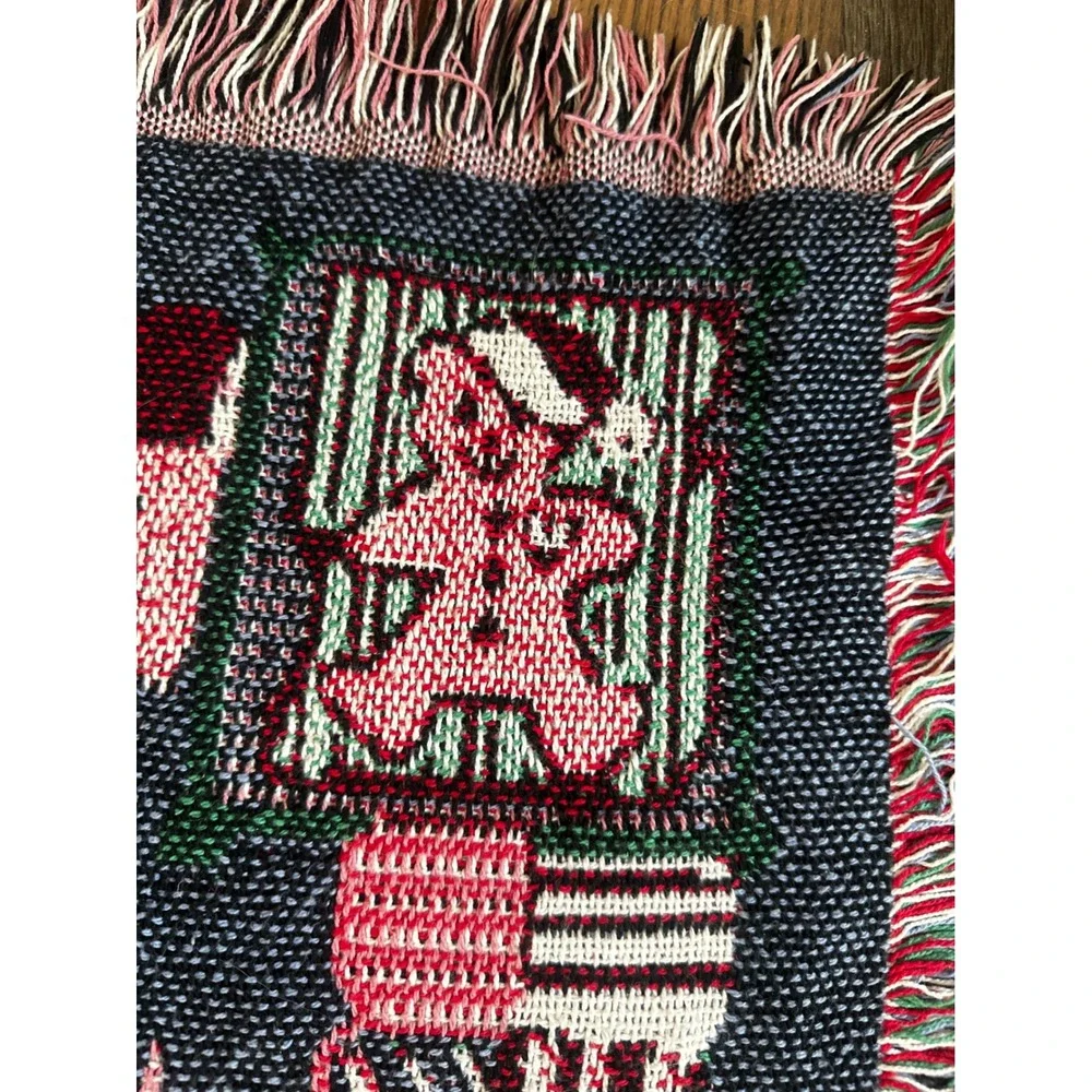 Manual Woodworkers Weavers Christmas Teddy Bear Tapestry Throw Blanket 72x46 USA